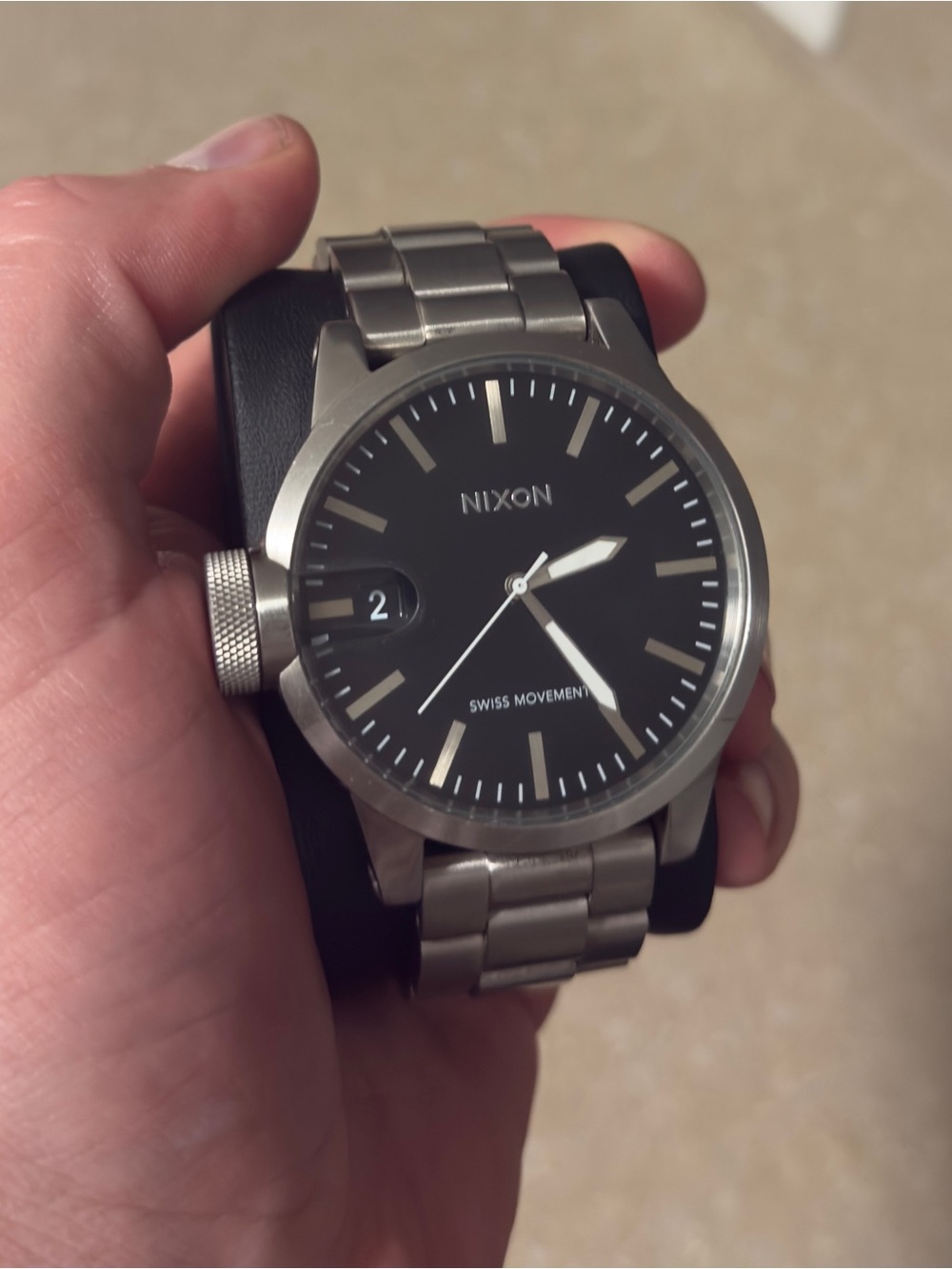 Nixon THE CHRONICLE /  Silver Stainless Steel Watch with Black Dial